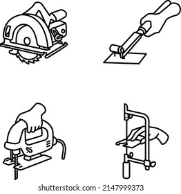 Carpenter's tools outlines vector icons