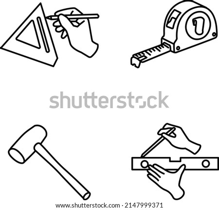 Carpenter's tools outlines vector icons