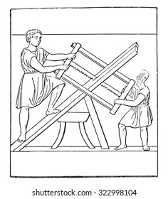 Carpenters, vintage engraved illustration.
