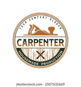 Carpentry badge wood working retro vintage logo design template. Design Illustration Carpenter badge, Hammer Steel Saws Concept, axe emblem logo, Logotype, Label, Badge, T-shirts and other design.