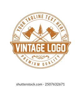 Carpentry badge wood working retro vintage logo design template. Design Illustration Carpenter badge, Hammer Steel Saws Concept, axe emblem logo, Logotype, Label, Badge, T-shirts and other design.