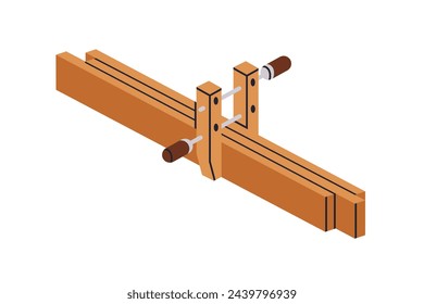 Carpentry cauls, woodwork clamps for connecting wood planks, timber joining. Carpenters tool, joinery equipment for furniture manufacture. Flat vector illustration isolated on white background