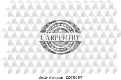 Carpentry grey badge with geometric cube white background