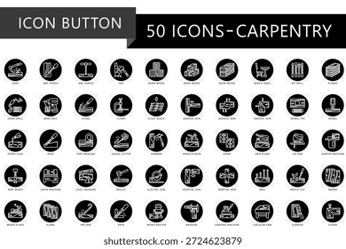 Contiene adz, awl, hacha, madera, taladro, clavija, cincel, Botón de gato, martillo, sierra eléctrica, clavo, mazo, raspa y más. Vector para impresión, interfaz de usuario digital, kit de UX, Web y desarrollo de App.