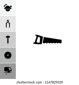 Carpentry icon. collection of 6 carpentry filled icons such as blade saw, saw blade, garden hammer. editable carpentry icons for web and mobile.