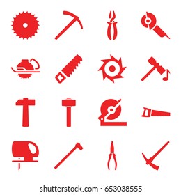 Carpentry icons set. set of 16 carpentry filled icons such as hammer, saw, blade saw, pliers