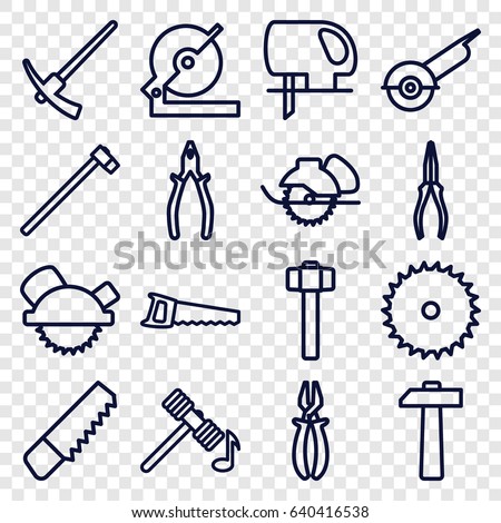 Carpentry icons set. set of 16 carpentry outline icons such as hammer, saw, blade saw, pliers