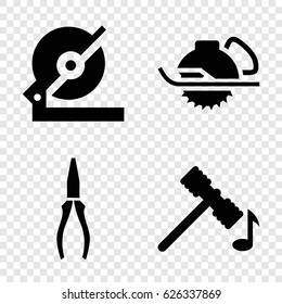 Carpentry icons set. set of 4 carpentry filled icons such as hammer, circular saw, pliers