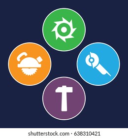 Carpentry icons set. set of 4 carpentry filled icons such as saw blade, electric saw, hammer