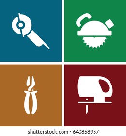 Carpentry icons set. set of 4 carpentry filled icons such as saw blade, pliers