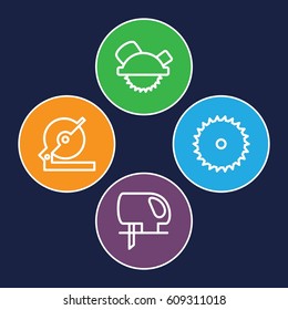 Carpentry icons set. set of 4 carpentry outline icons such as blade saw