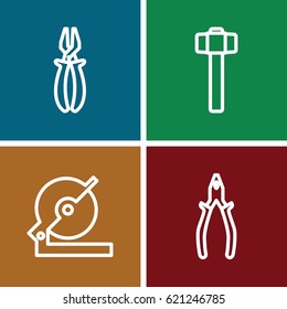Carpentry icons set. set of 4 carpentry outline icons such as circular saw, pliers
