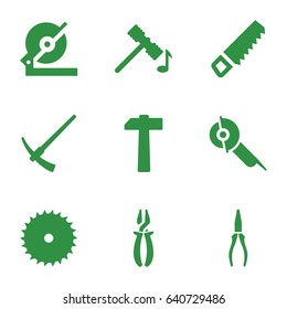Carpentry icons set. set of 9 carpentry filled icons such as hammer, saw, blade saw