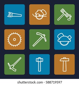 carpentry icons set. Set of 9 carpentry outline icons such as hammer, blade saw