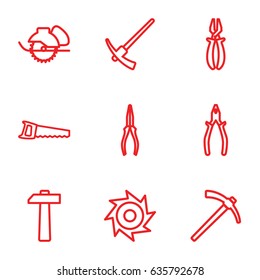 Carpentry icons set. set of 9 carpentry outline icons such as pliers, electric saw, saw