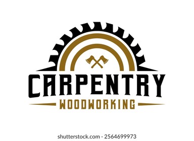 Carpentry industry logo design - wood log, timber plank wood, woodwork handyman, wood house builder