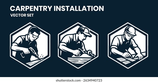 Carpentry Installation Vector Set Design Clean Simple Modern Blue Background