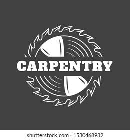 Carpentry label isolated on black background. Vector illustration
