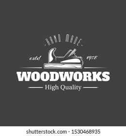 Carpentry label isolated on black background. Vector illustration