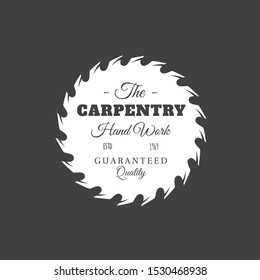 Carpentry label isolated on black background. Vector illustration
