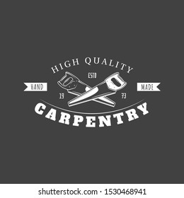 Carpentry label isolated on black background. Vector illustration