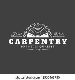 Carpentry label isolated on black background. Vector illustration