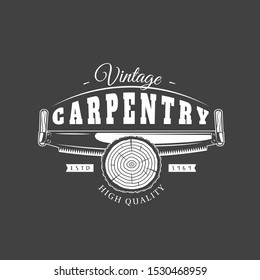 Carpentry label isolated on black background. Vector illustration