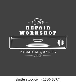 Carpentry label isolated on black background. Vector illustration