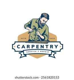 carpentry logo badge template design