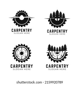 Carpentry logo collection. Carpenter symbol with sawmill and wood concept. Woodworking vector illustration