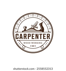 Carpentry logo design label vintage badge wood Vector Image.