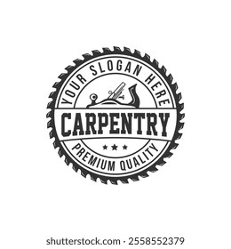 Carpentry logo design label vintage badge wood Vector Image