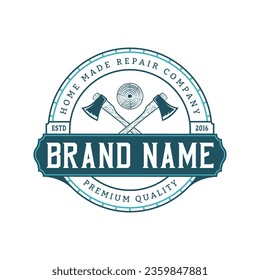 Carpentry Logo Design with Vector  Illustration, Hammer Steel Saws Carpenter logo and axe logo