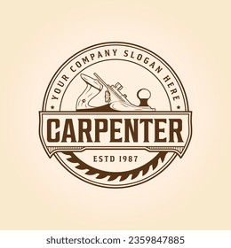 Carpentry Logo-Design mit Vektorgrafik, Hammer Steel Saws Carpenter-Logo und Axt-Logo
