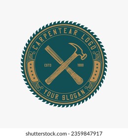 Carpentry Logo Design with Vector  Illustration, Hammer Steel Saws Carpenter logo and axe logo
