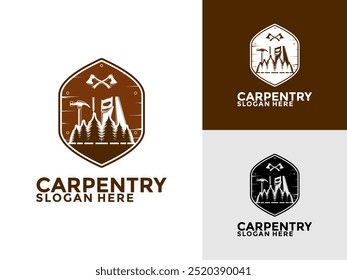 Carpentry logo design vector illustration, Carpentry woodworking retro vintage logo design template