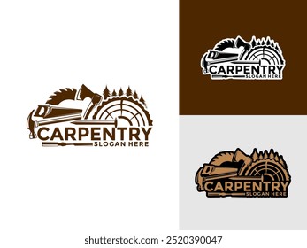 Ilustração de vetor de design de logotipo de carpintaria, Modelo de design de logotipo vintage retro de carpintaria