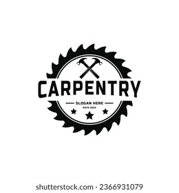 Carpentry logo design vintage retro with hammer