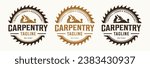 Carpentry logo design vintage  vector illustration with circular saw blade woodworking and wood planer or jack plane tools