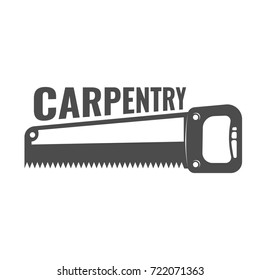 Carpentry logo with hand saw isolated on white background vector