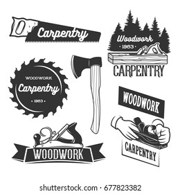 Carpentry logo templates. Black and white vector objects.