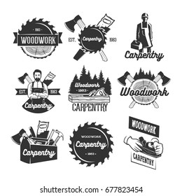 Carpentry logo templates. Black and white vector objects.