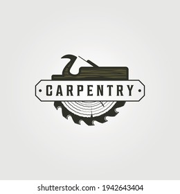 carpentry logo vector vintage symbol illustration design, woodwork emblem logo design