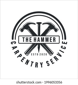 carpentry logo vintage vector illustration template icon design. hammer and steel nails logo for professional carpenter company concept emblem design