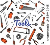 Carpentry Mechanical Plumbing Painting Industrial Tools Doodle Colored Vector Bundle