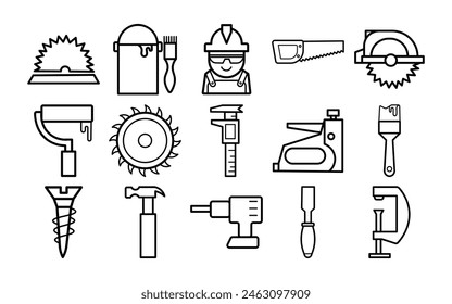 Carpentry Outline Vector Set Illustration