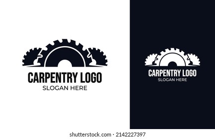 Carpentry saw logo design. Carpenter symbol with woodworker tools concept