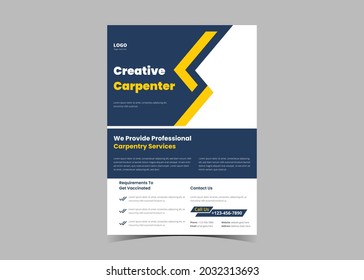 Carpentry service flyer design template. Carpentry home repair service poster leaflet design
