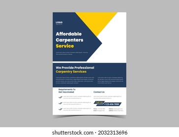 Carpentry service flyer design template. Carpentry home repair service poster leaflet design
