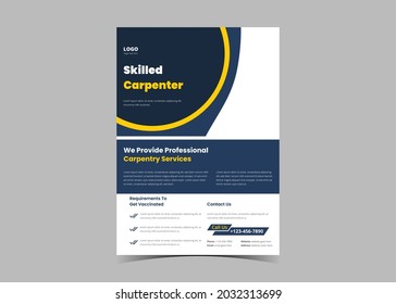 Carpentry service flyer design template. Carpentry home repair service poster leaflet design

